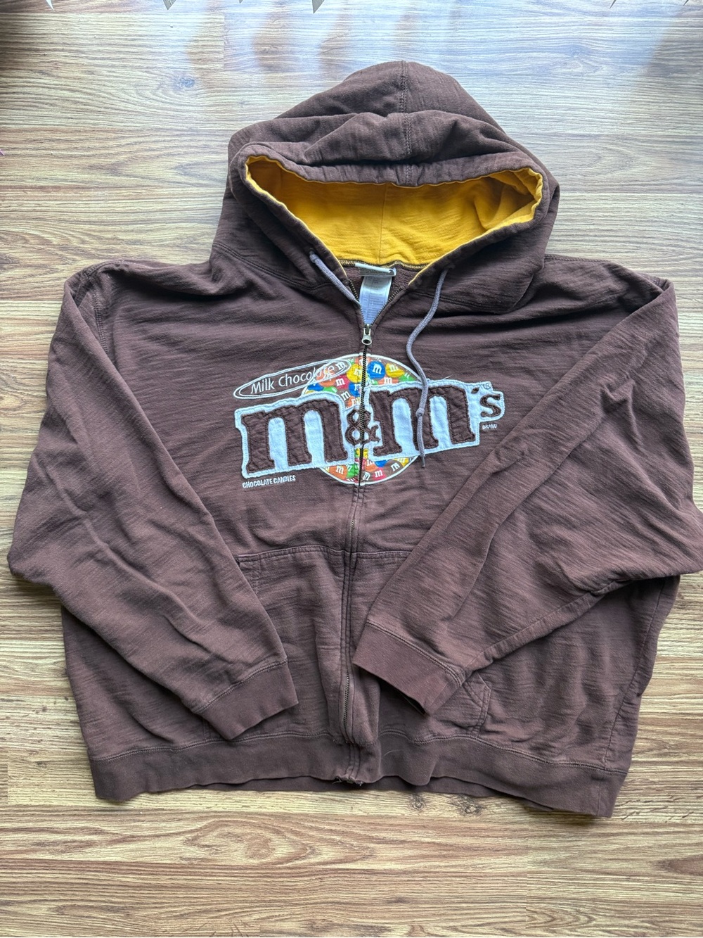 Vintage Y2K  M&M'S Brown Zip-Up Hoodie with Yellow Lining